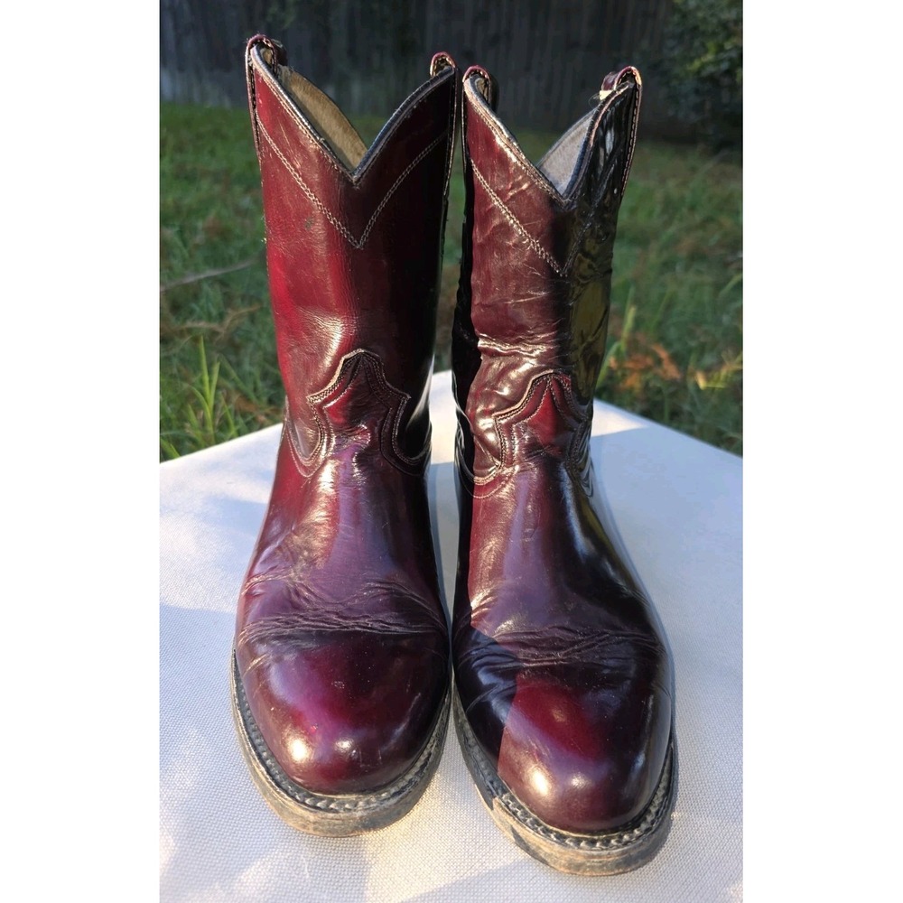 Ranchero Mens Burgundy Cherry Leather Western Cowboy Boots Made in Mexico 8.5 - Picture 5 of 10